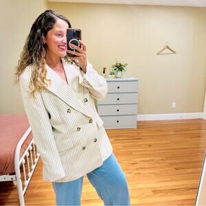 NWT Frame White Black Striped Oversized Cotton Linen Blazer Jacket 10